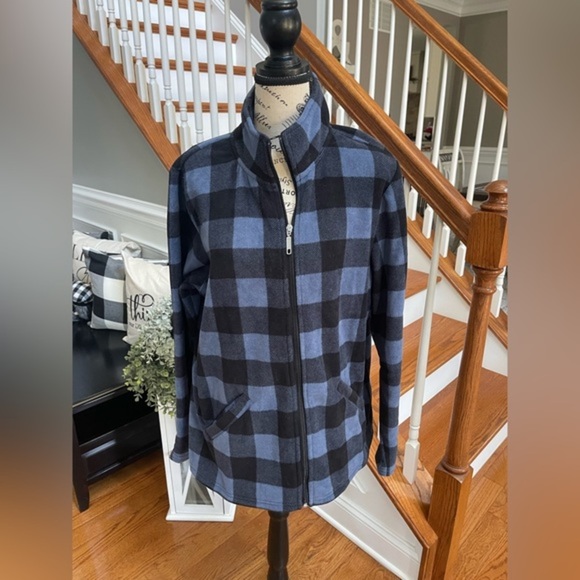 NWOT- Denim‎ & Co Fleece Blue Buffalo Check Zip Up Jacket - Picture 1 of 7